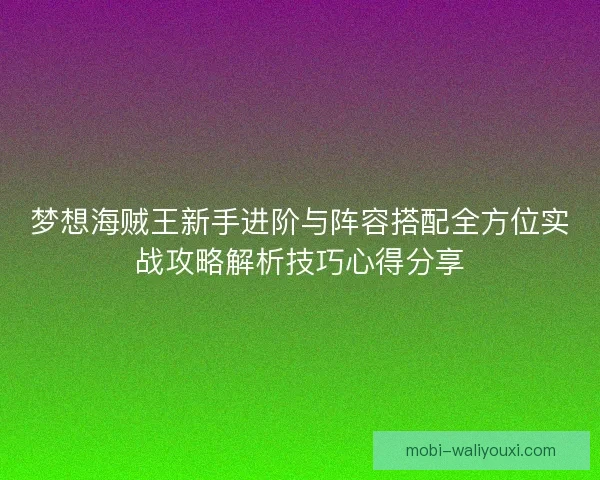 梦想海贼王新手进阶与阵容搭配全方位实战攻略解析技巧心得分享 梦想海贼王新手进阶与阵容搭配全方位实战攻略解析技巧心得分享
