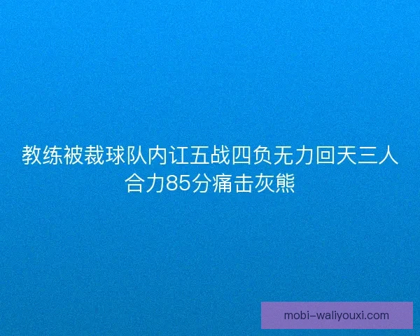 教练被裁球队内讧五战四负无力回天三人合力85分痛击灰熊